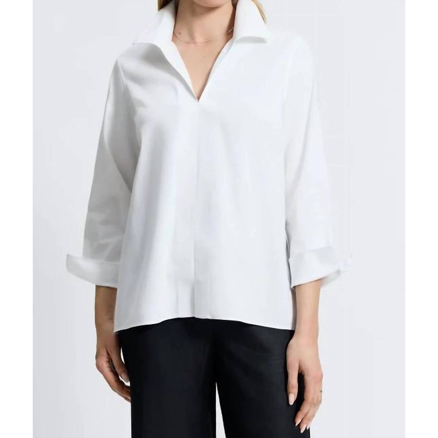 New Foxcroft Agnes Long Sleeve Top In White